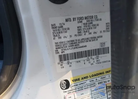 2017 Ford Expedition Xlt z USA, uszkodzony, nr VIN 1FMJU1JT2HEA44549